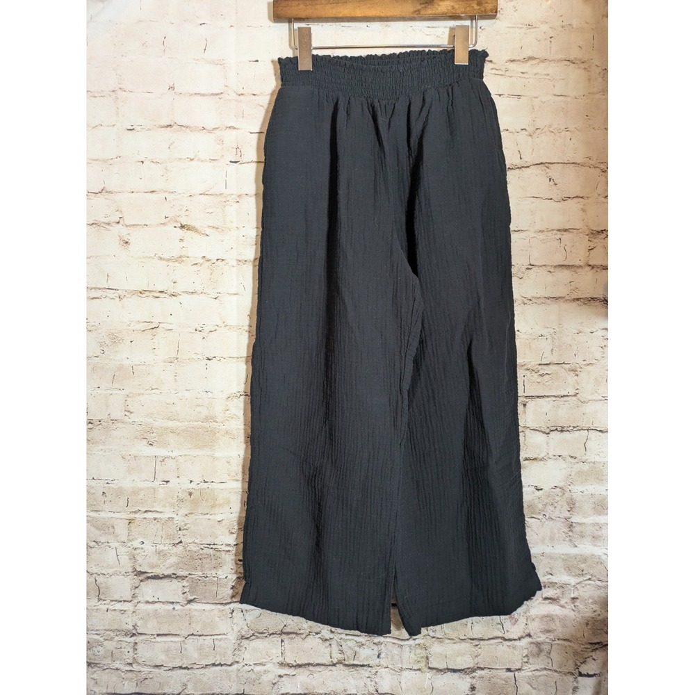 Time And Tru Gauze Pants Womens Medium Black Wide Leg Elastic Waist Ankle 1212